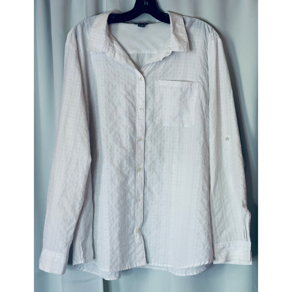 Eddie Bauer Womens 2XL White Textured Roll Tab Sleeve Button Up Hiking Shirt